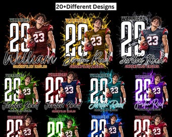 20 Football T Shirt Canva Editable Templates, Custom Football Shirt Designs, Football Game Sublimation Day T-Shirt, Photo Collage Team Shirt