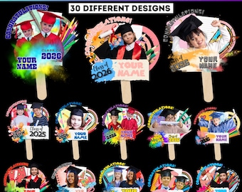30 Kids Graduation Paddle Fan Canva Template, Class of 2026 Elementary Kids Grad Fans, Graduation Photo Booth Designs Editable Digital