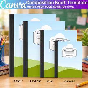 04 Composition Book Mockup Template, Editable Canva Notebook Mockup, Drag & Drop Back To School Cover Designs, KDP Journal Mockup, Digital
