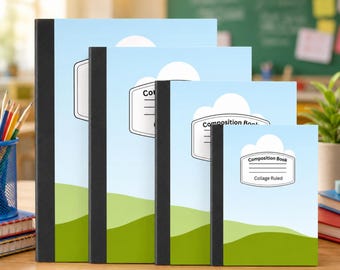 04 Composition Book Mockup Template, Editable Canva Notebook Mockup, Drag & Drop Back To School Cover Designs, KDP Journal Mockup, Digital
