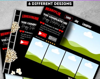 Valentines Inspired Couples Canva Editable Template, Lovesflix Treat Card Templates, Canva Heartflix Valentines Card, Digital Download