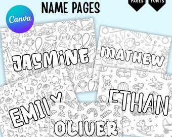 30 Custom Name Coloring Pages, Kids Activity Coloring Pages, 8.5x11" Sheets, Name Color Pages for Adults and Kids, Digital Download