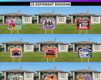 15 plantillas editables de Canva para letreros de graduación para jardín, paquete de banderas de graduación 2025, letrero de graduación para jardín 2025, plantilla digital de Canva para letrero de jardín