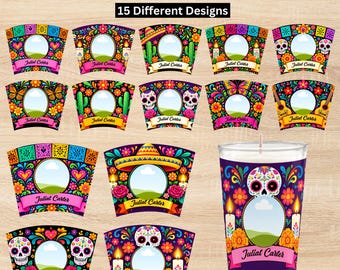 15 Dia de los Muertos Canva Template Bundle, Day of the Dead Candle Labels for Tall Cylinder Candles, Velas Etiquetas, Digital Download
