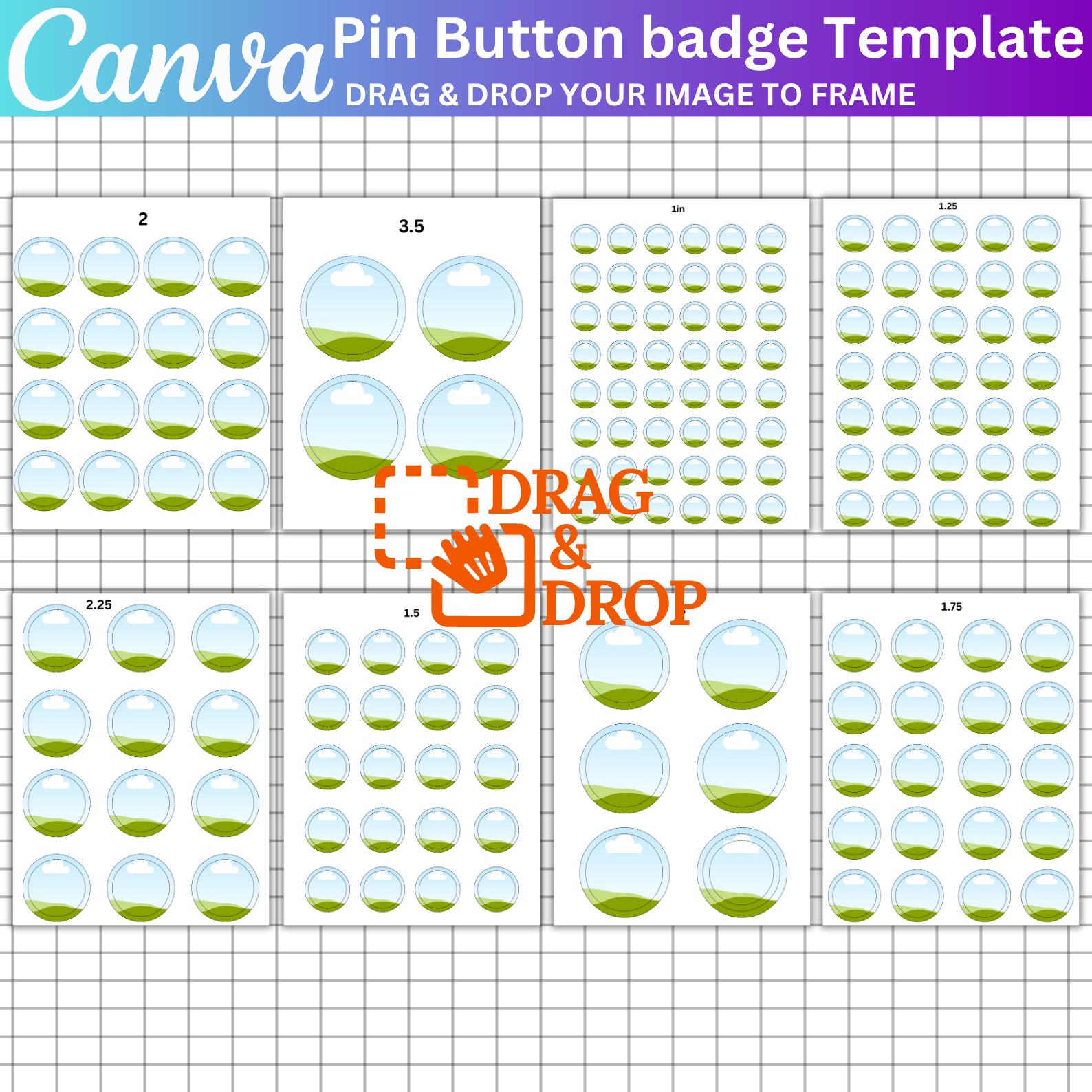 Pin Button Canva Template Bundle, Editable Blank Pinback Button, Button ...