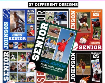 07 Senior Baseball 2025 Poster Template, Baseball  Canva Editable Designs, Canva Baseball Sports, Baseball Backdrop, Custom Photo Template