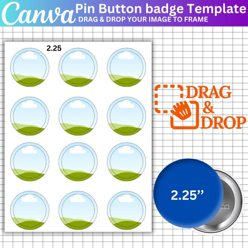 Pin Button Canva Template Bundle, Editable Blank Pinback Button, Button ...