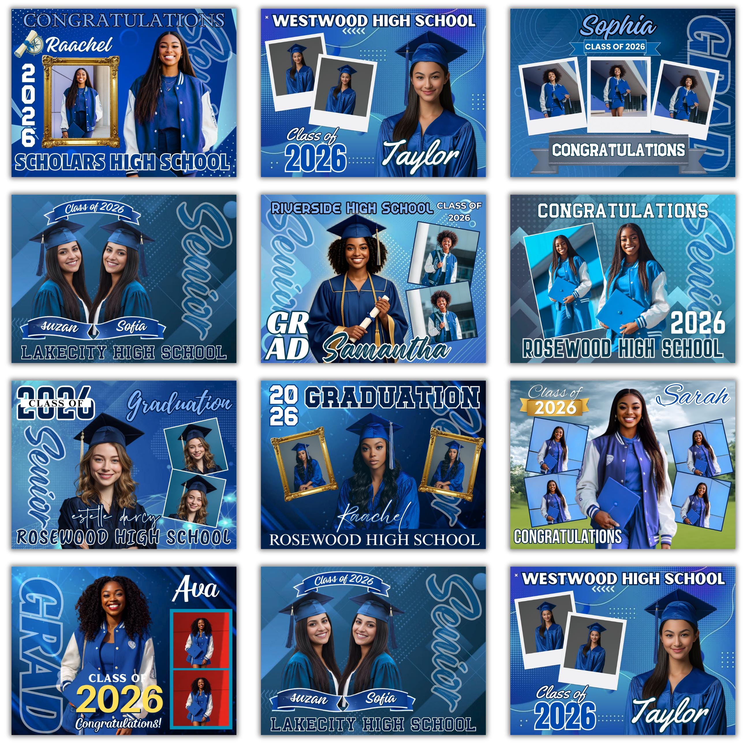 10 Blue Graduate Yard Sign Bundle, Graduation Canva Editable Template ...