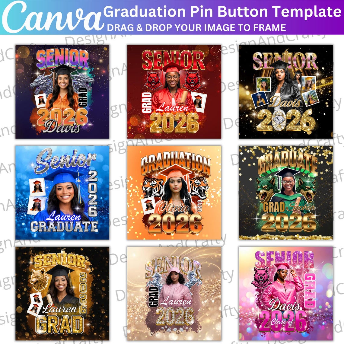 12 Graduation Pin Button Template, Canva Editable Congrats Grad Class ...
