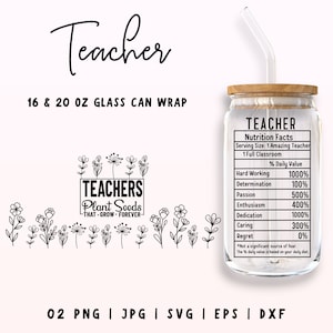 Glasdose für Lehrerernährung, 16oz & 20oz Teacher Libbey Glass Svg, Lehrerpflanzensamen, Bester Lehrer aller Zeiten, Lehreranerkennung Png