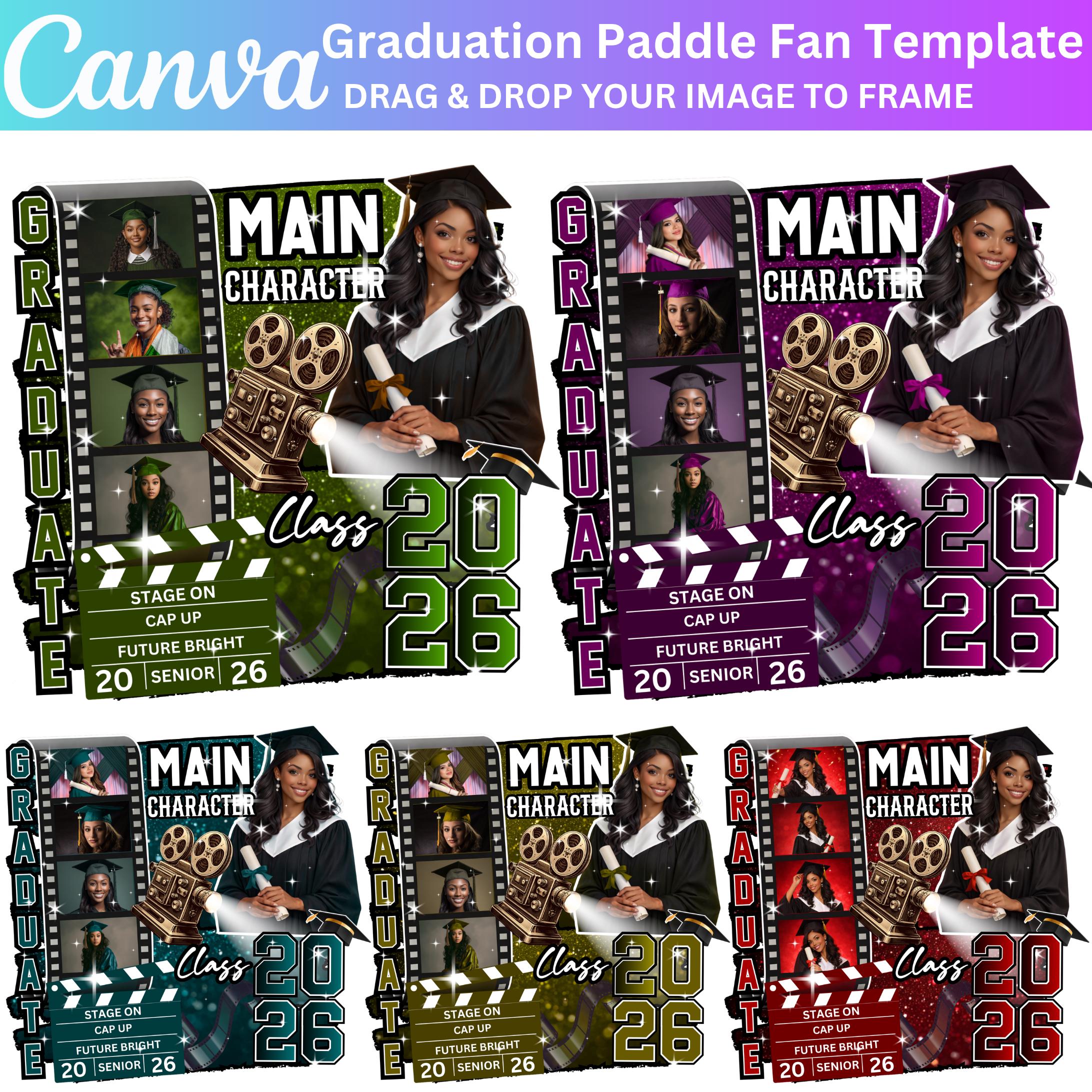 10 Graduation Fan Paddle Bundle, Canva Editable Grad Fan Template ...