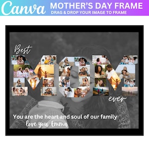 Collage de fotos de mamá, plantilla de marco de Canva de mamá, regalo del día de la madre, marco de fotos de mamá, arrastrar y soltar, mejor mamá del mundo, editar en Canva, Pdf