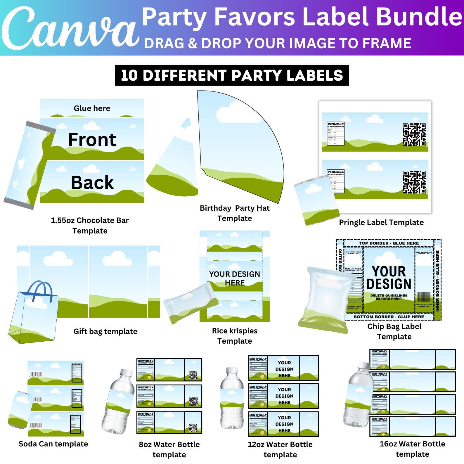10 Party Favors Labels Canva Template Bundle, Chip Bag, Chocolate Bar  Wrapper, Water Bottle Labels Editable Template, Party Favor Packaging -  Etsy Israel, image size:1588x1588
