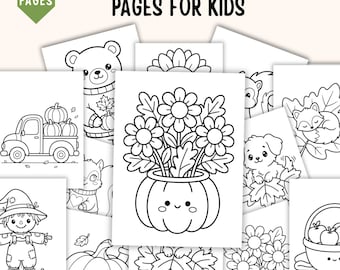 Fall Coloring Pages for Kids, 50 Autumn Printable Sheets, Fall Coloring Book, Thanksgiving Activities, Preschool Classroom Craft