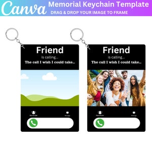 Plantilla editable de Canva de llavero conmemorativo, llavero de foto personalizado, llamada telefónica desde el cielo, en memoria amorosa, la llamada que desearía poder hacer
