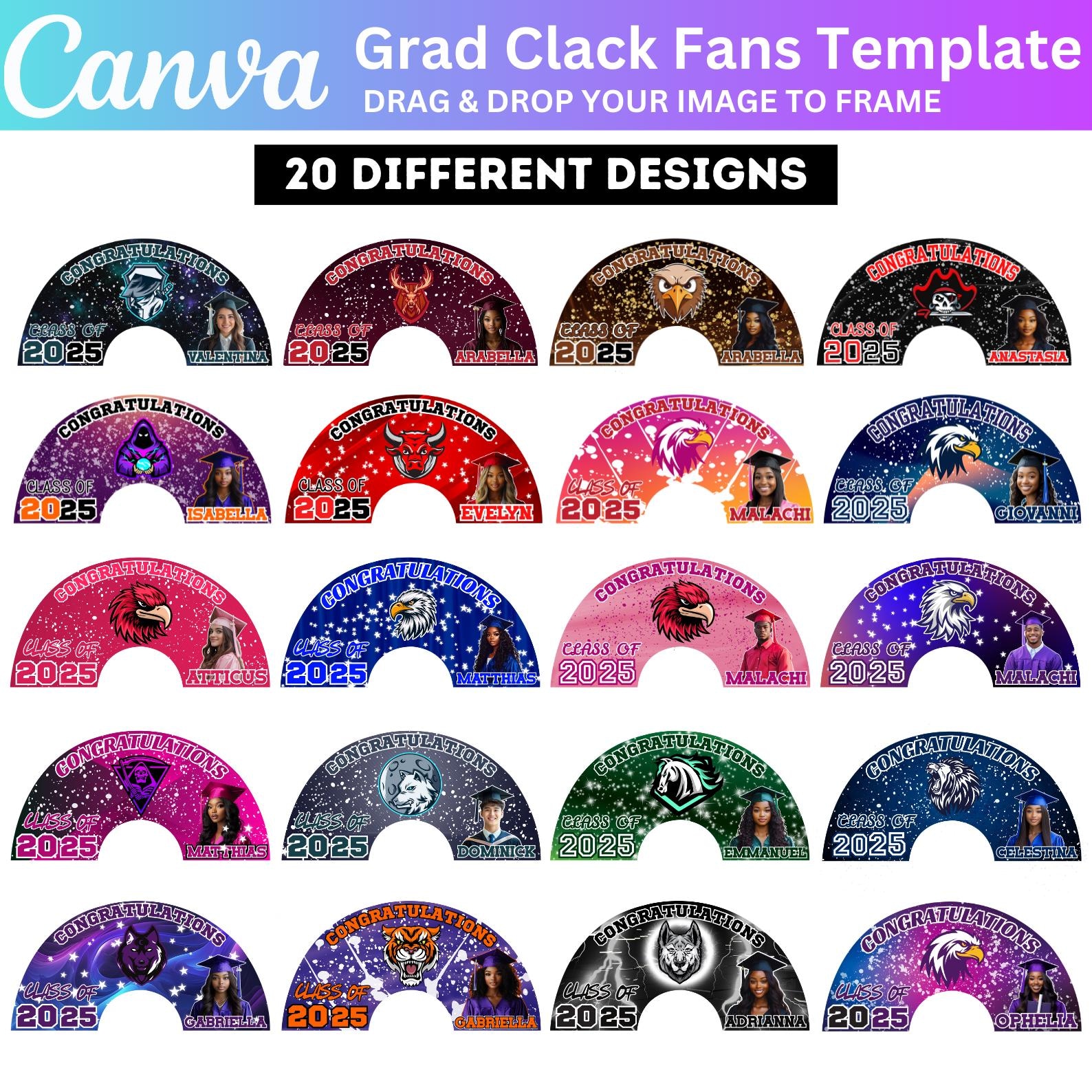 20 Graduation Clack Fan Canva Editable Template, 2025 Clack Fan Designs ...