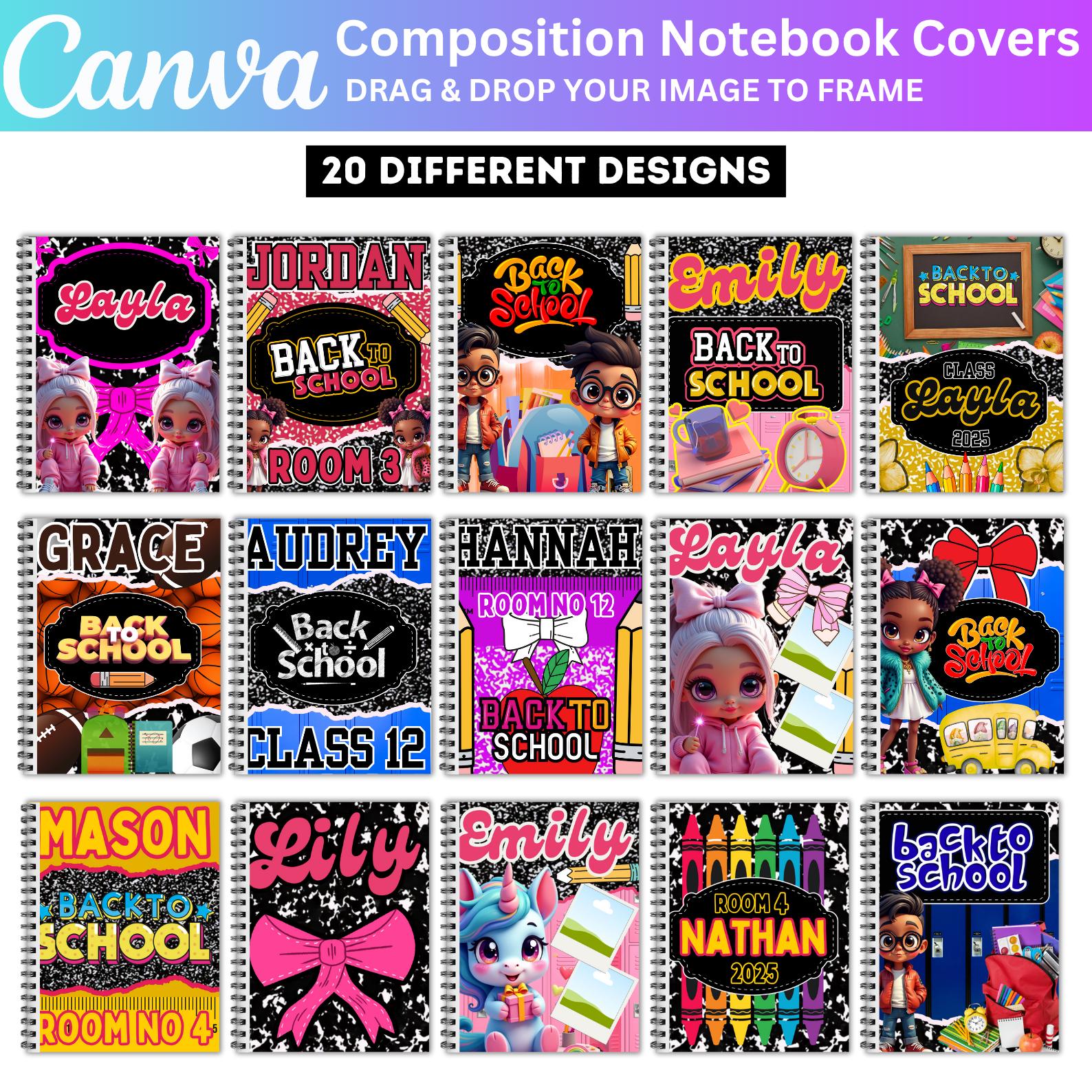 Composition Notebook Cover Mega Bundle, Editable Composition Book Canva ...