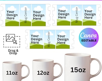 Modèles de mugs entièrement enveloppés, modèles de tasses Canva 11 oz, 12 oz, 15 oz, modèle de tasse, modèle de tasses à sublimation, fichiers modifiables Canva