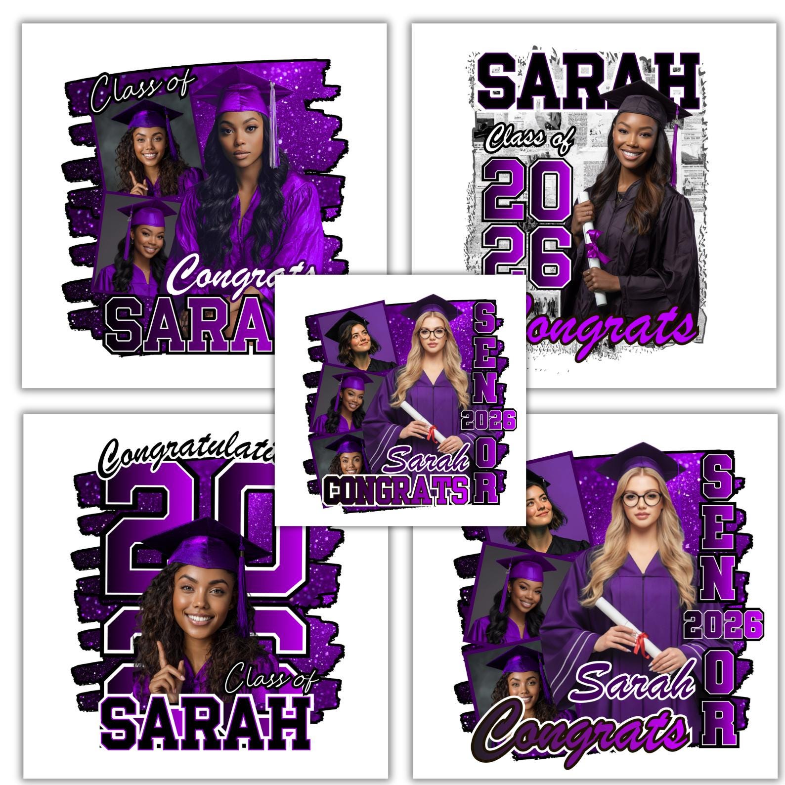 10 Purple Grad Fan Canva Editable Template, Custom Graduation Paddle ...