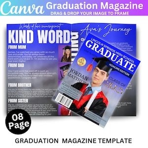 Graduation Magazine Canva Editable Template, Senior 2025 Graduation Invitation, Senior Magazine Template, Free Magazine Cover Digital Design