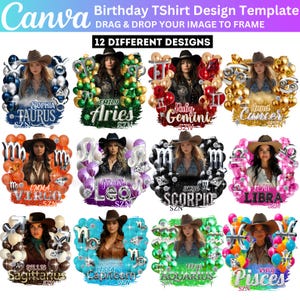 12 Birthday Designs Template Bundle, Zodiac Birthday Shirt, Birthday Party Styrofoam Cup, Birthday Queen Pack, Shot Glass Birthday Sticker