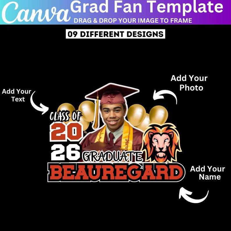 35+ Graduation Fan 2026 Canva Editable Template Bundle, Grad Fan Paddle ...
