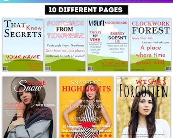 Paquete de 10 plantillas editables de Canva para portadas de revistas, portadas personalizadas para revistas de moda, estilo de vida, música y noticias. Descarga digital.
