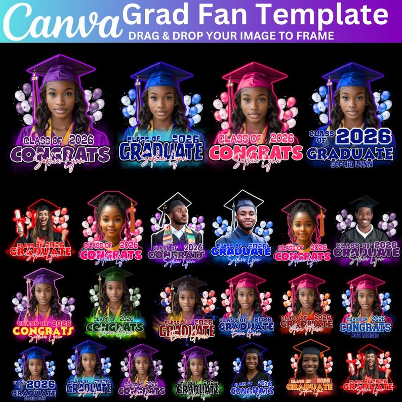 35+ Graduation Fan 2026 Canva Editable Template Bundle, Grad Fan Paddle ...