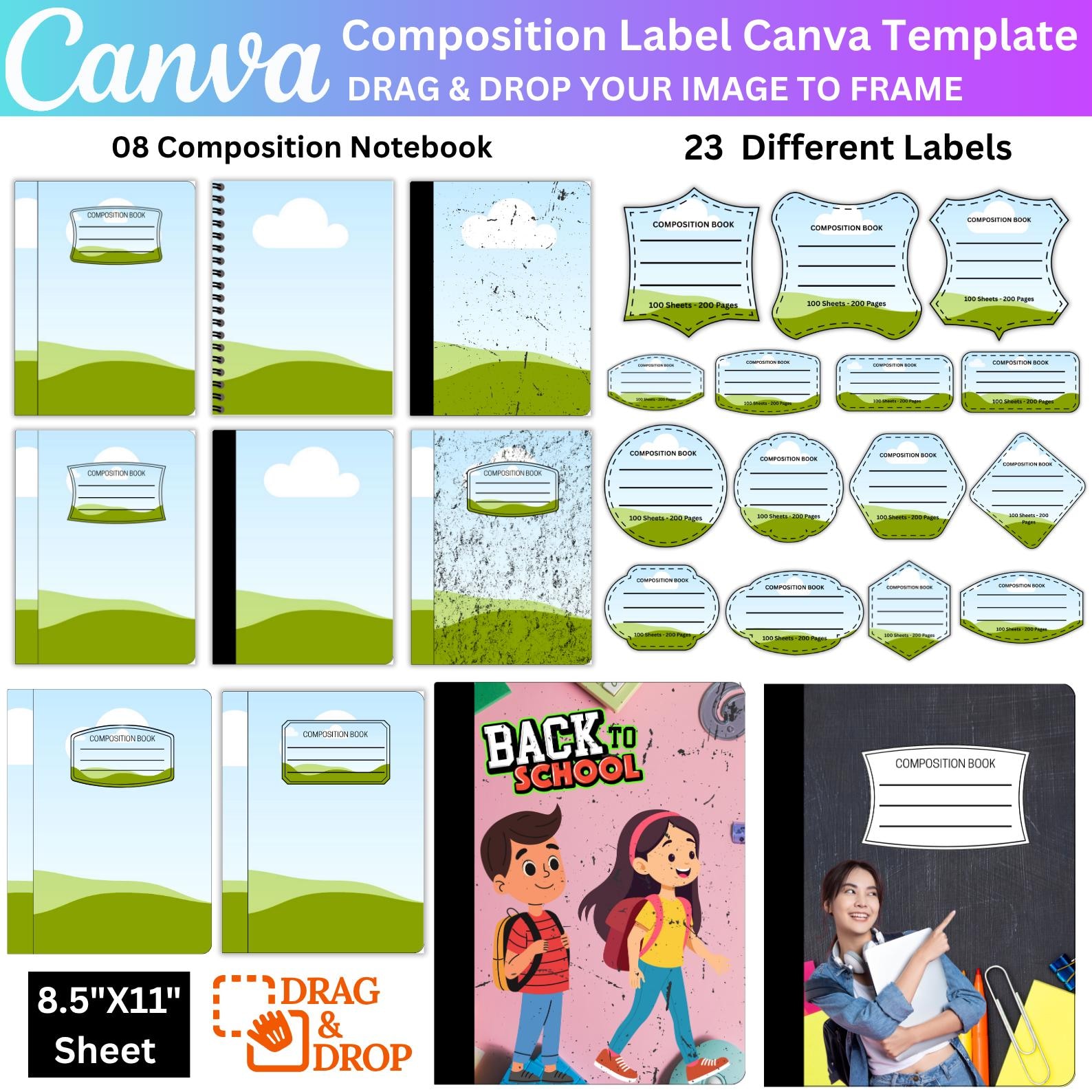 Composition Notebook Cover Template, Canva Editable Composition ...