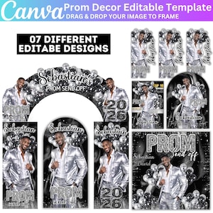 Custom Prom Decor Canva Template Bundle, Prom Send Off Party Decor Set, Editable Backdrop Arch Floor Wrap, Class of 2026 Event Kit Digital