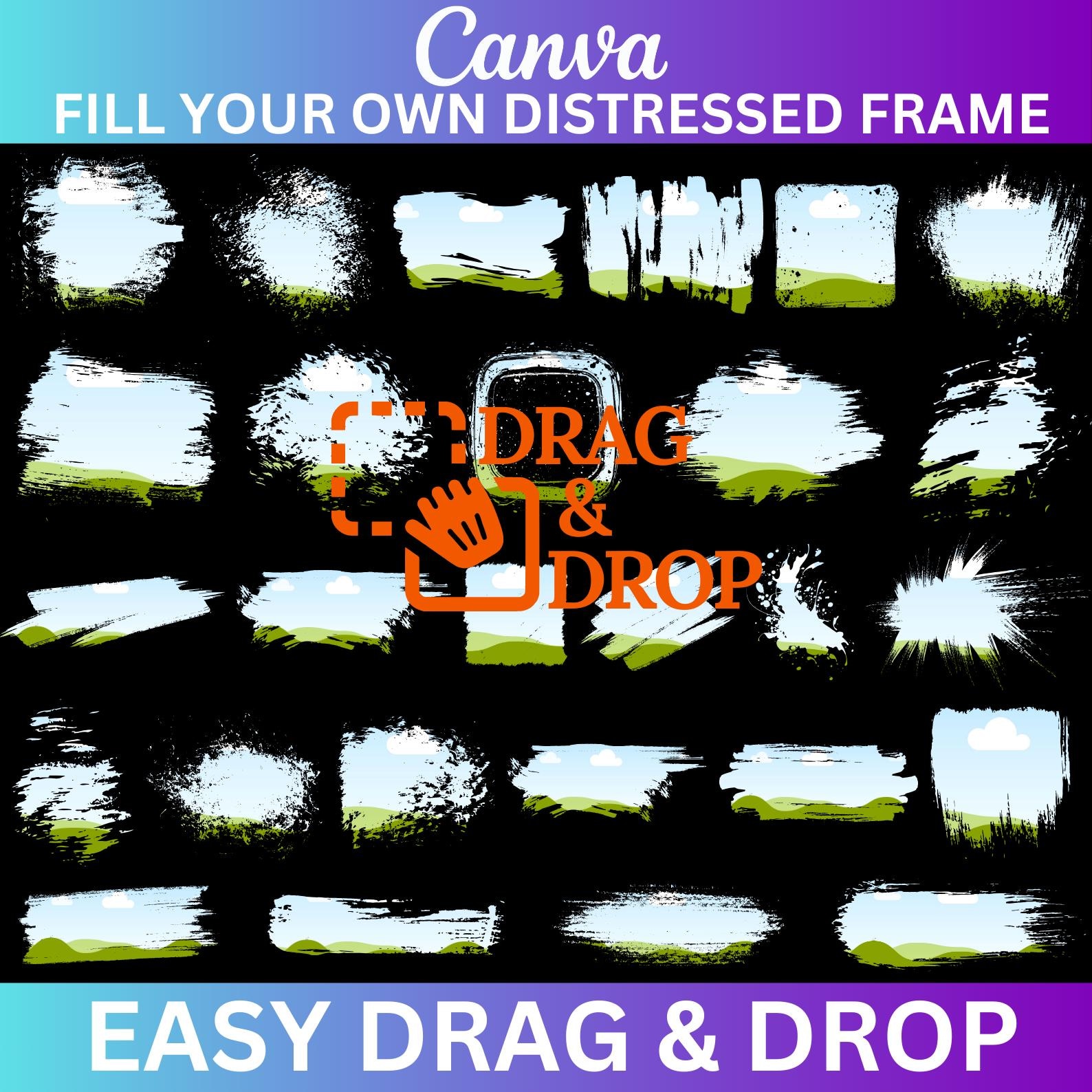 Bleach Effect Distressed Edge Editable Canva Frames Template, Paint ...