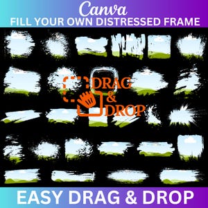 Bleicheffekt Distressed Edge Bearbeitbare Canva Frames-Vorlage, Farbspritzen-Canva-Rahmen, Fotocollage-Sublimationsdesign, Canva Ziehen & Ablegen