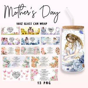 Mama Libbey Glass PNG Bundel, 16oz Mom Libbey Glass, Moederdag Bloemen Wrap, Gezegend Mama Can Glass, Floral Mom Quote Png, Moederdag Cadeau