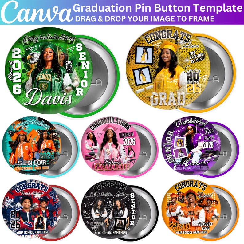 10 Graduation Pin Button Template, Canva Editable Congrats Grad Class ...