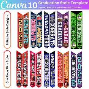10 Graduation Stole Canva Editable Template Bundle, Graduation Sash Sublimation 2025, Graduation Stole Template Personalized Graduate Design