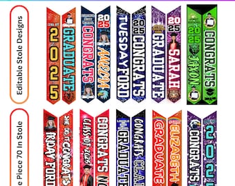 10 Graduation Stole Canva Editable Template Bundle, Graduation Sash Sublimation 2025, Graduation Stole Template Personalized Graduate Design