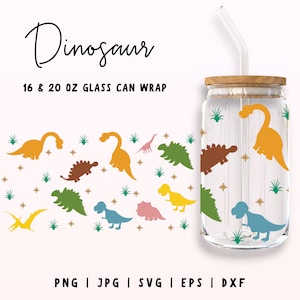 Dinosaur Glass Can Wrap SVG, Dinosaur Cup Wrap, 16oz & 20oz Libbey Glass Wrap, T-rex Glass Can, archivos svg para Cricut, Dinosaurs Beer Glass
