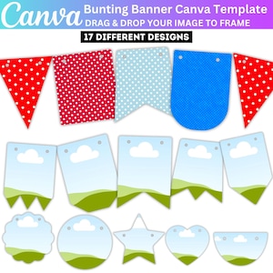 Bunting Banner Canva Editable Frame, Flag Banners Canva Bundle, Drag & Drop Banner Frames, Printable Birthday Garland, Digital Download