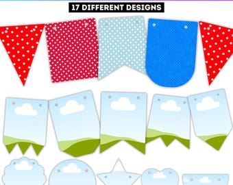 Bunting Banner Canva Editable Frame, Flag Banners Canva Bundle, Drag & Drop Banner Frames, Printable Birthday Garland, Digital Download