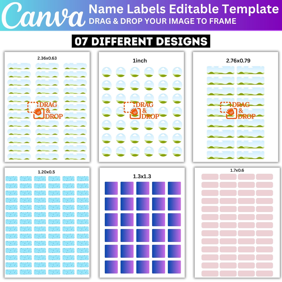 Name Labels Canva Editable Template Bundle, Custom Label Frame Designs ...
