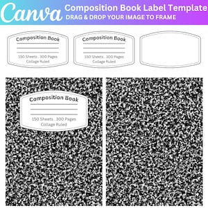 Composition Book Canva Template, Composition Book Cover Label, Composition Book Pattern, Notebook Label Template, Teacher Gift Canva
