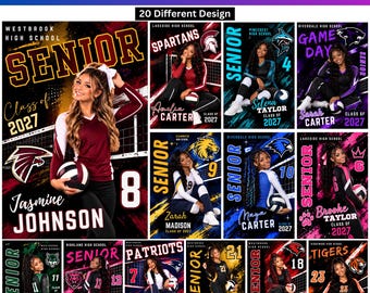 20 Volleyball Senior Night Banner Canva Templates, Editable Volleyball Banners, Senior Volleyball Poster Designs, Athlete Team Photo Posters