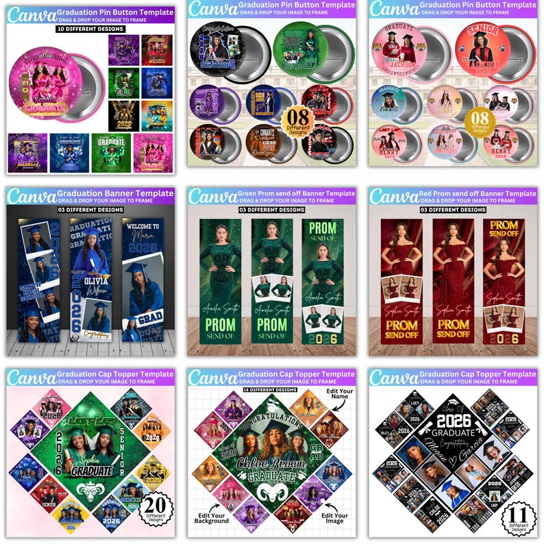 Abschluss Mega Bundle Canva Templates, Class of 2026 Grad Kit, Bootleg Shirts, Fan Paddles, Zeitung, Stola, Banner, Partygeschenke, Dekor Bild 7