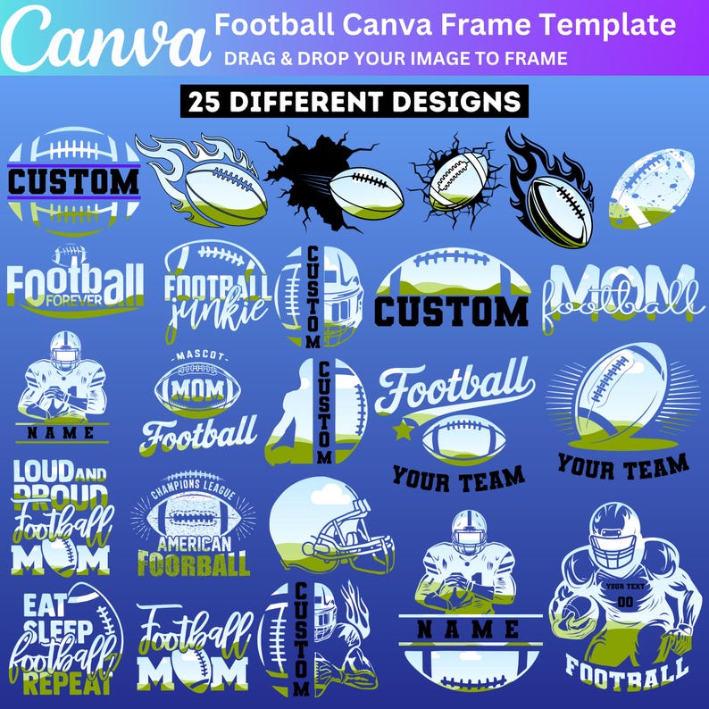 Football Frame Craft 25 Football Frames Canva Template, Football Season Editable Frames ...
