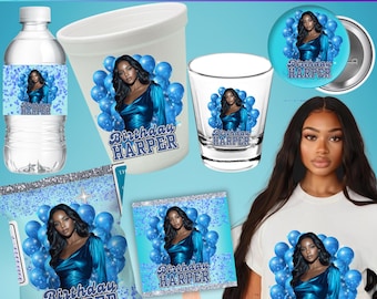 Blue Birthday Party Pack Bundle, Canva Editable Birthday SZN Party Favor,  Teen Adult Birthday Templates Digital, Chip Bag, Birthday T Shirt