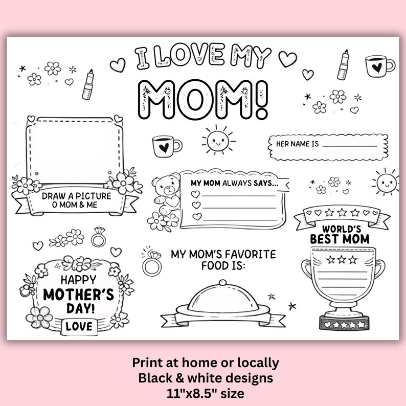 Mother’s Day Activity Sheet Printable, All About Mom Placemat, Kids DIY ...
