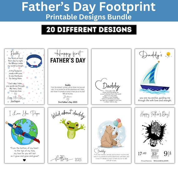 Fathers Day footprint Craft Bundle, Dad footprint fingerprint Printable, Fathers Day Gift from Son Daughter Kids, Father's Day Printable