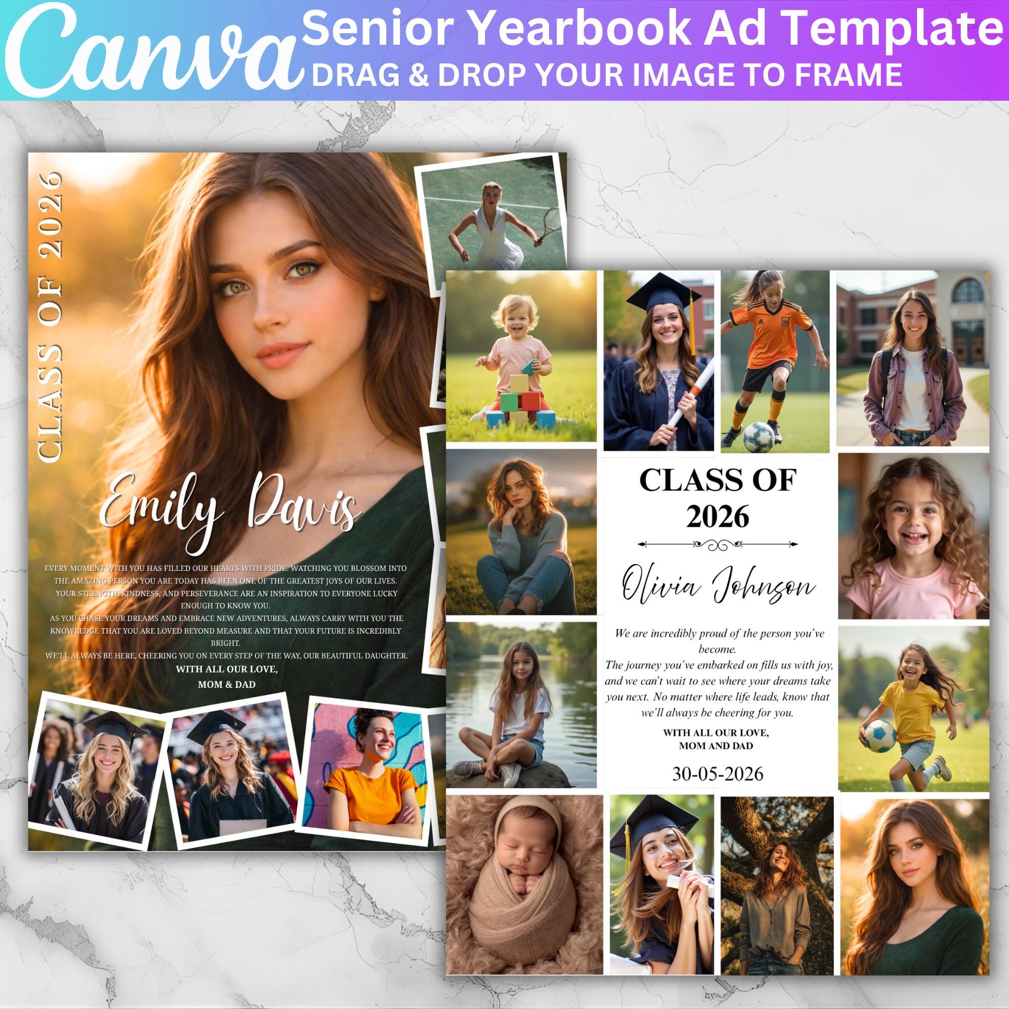 Sample Grad Ad Full Page Senior Yearbook Ad Template, Canva Editable Grad Ad, Class of ...