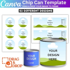 Chip Can Canva Template, Editable Chip Bag Label, Pringles Wrapper Canva Template, Party Favor Canva Deigns, Canva Drag and Drop, Digital