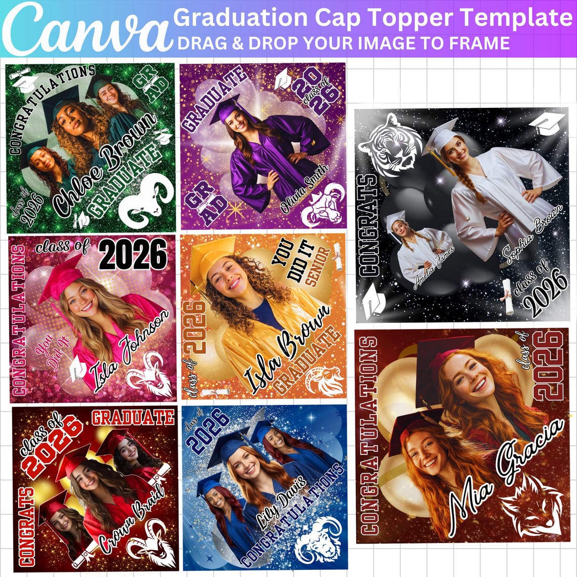 Picture Frame Topper Graduation Cap Topper Canva Editable Template, Graduation Photo Frame ...